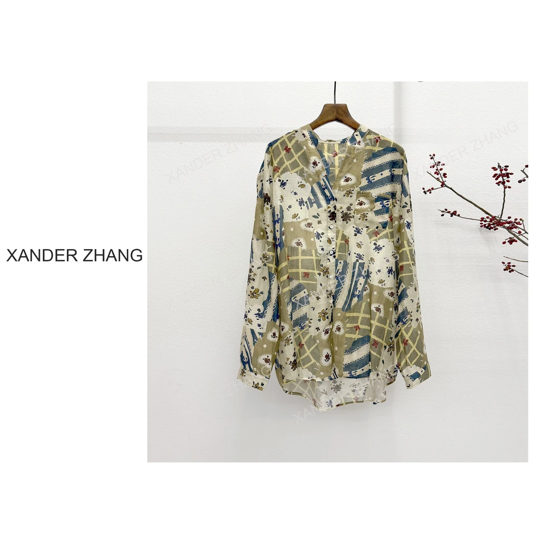 山大张文艺抽象印花天丝亚麻廓形衬衫YBST1J108轻盈百搭防晒
