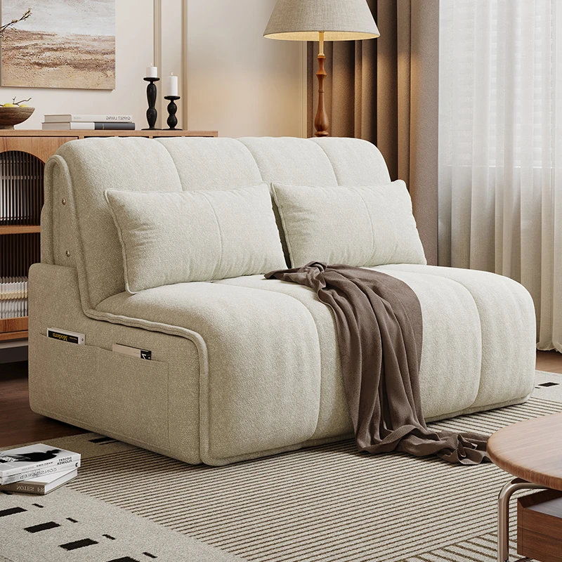 雪尼尔防猫抓布智能电动布艺沙发床双人客厅书房现代奶油风沙发床