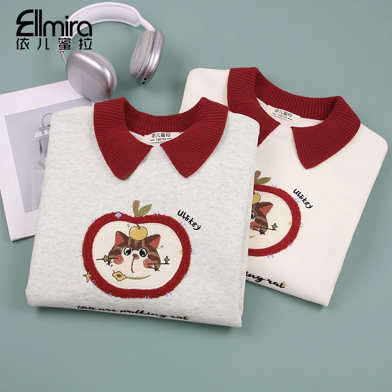 【兰瑾】9526女童卫衣秋款儿童上衣圆领套头运动宽松女孩大童装学生