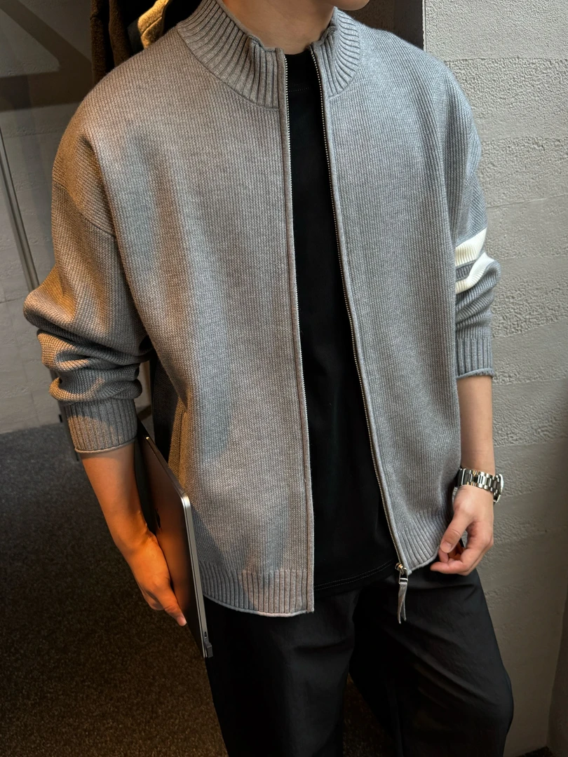 GO SHINE 早秋新款宽松型立领时尚百搭潮流针织开衫毛衣