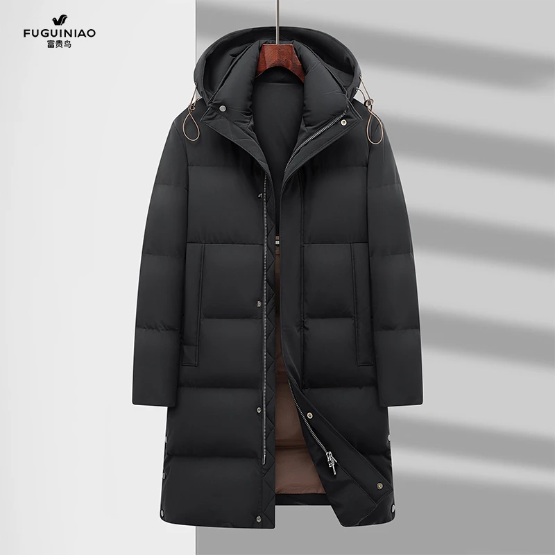 富贵鸟连帽高充绒羽绒服男长款加厚冬季保暖羽绒服5096