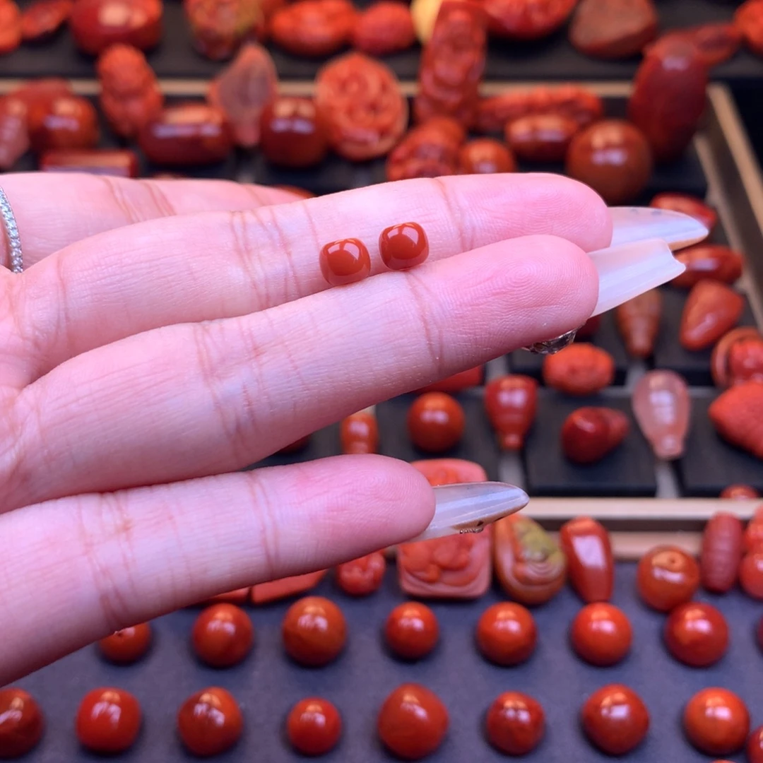 南红玛瑙未镶嵌原矿老型对珠6mm