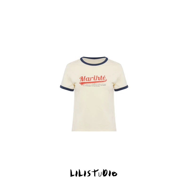 PCNY「柔白萌趣」不理理夏季新款女装百搭撞色字母印花休闲短袖T恤