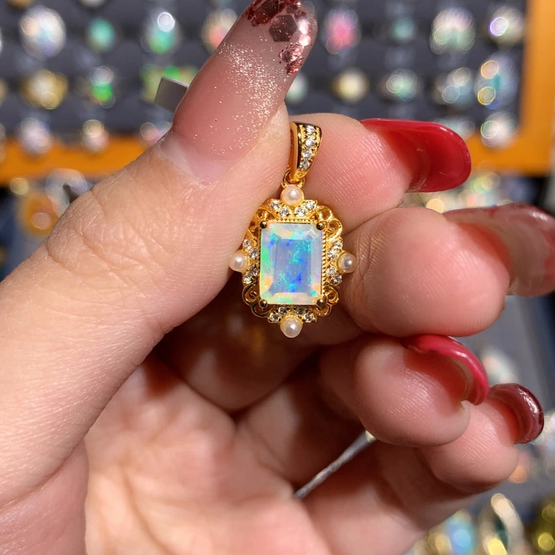 银S925镶嵌欧泊欧泊吊坠y