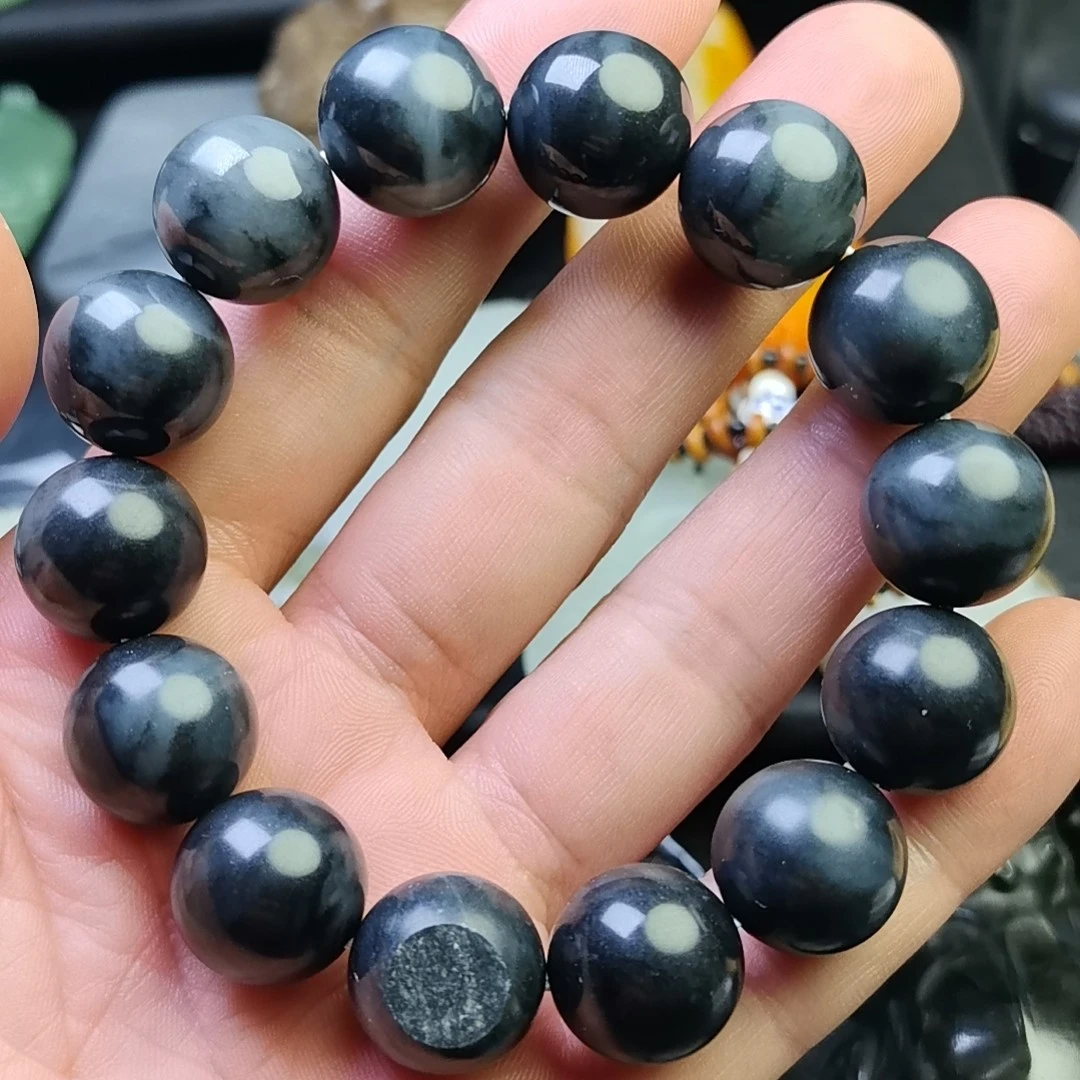 籽料青花圆珠手串卡16mm