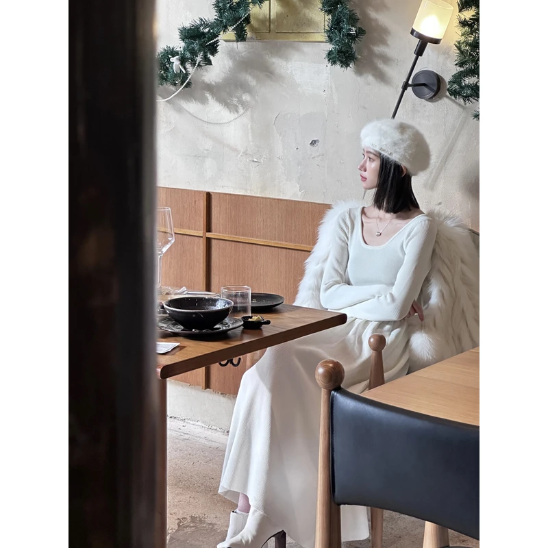 cunblvd常存 圆领绑带后背镂空收腰显瘦大摆连衣裙