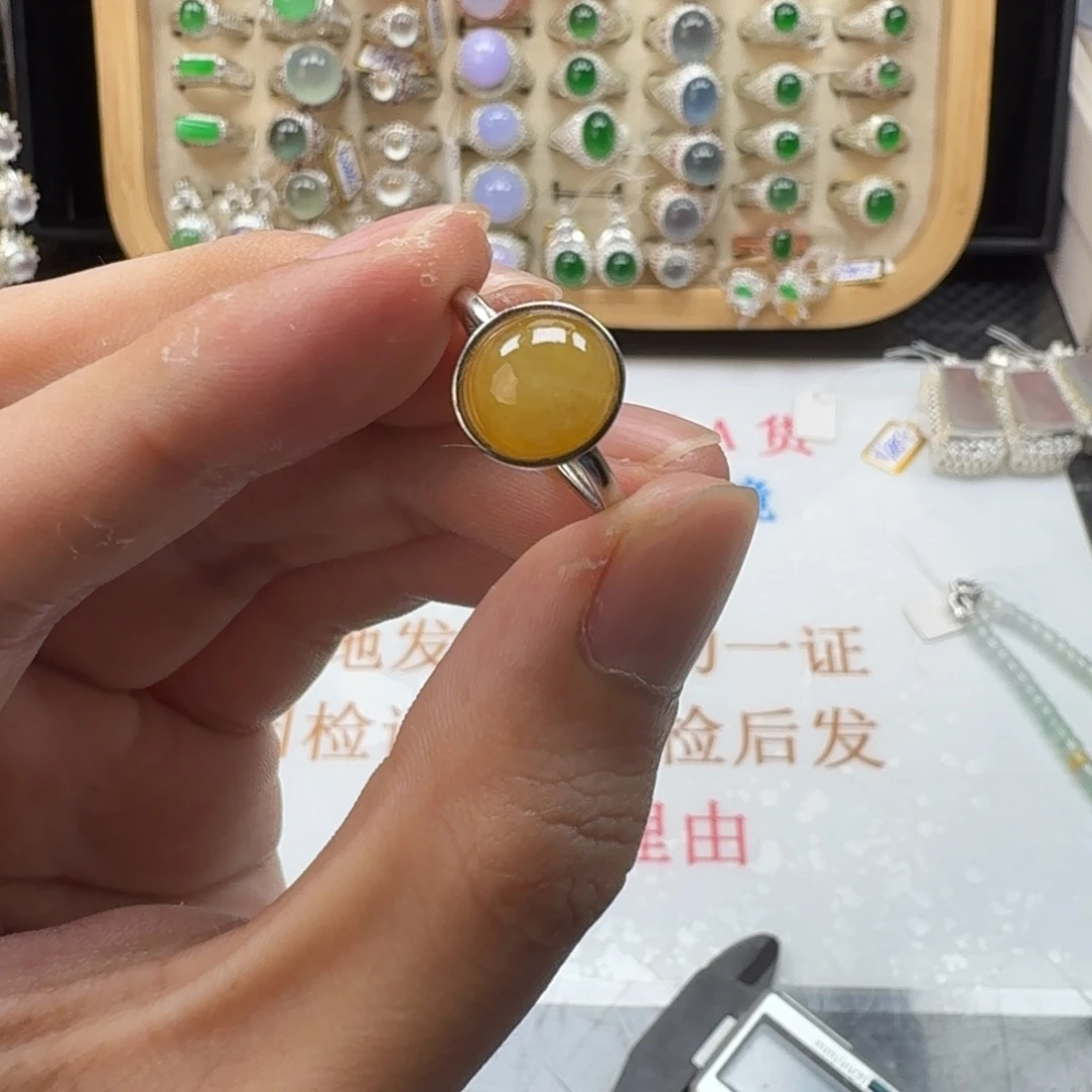 银S925镶嵌戒指翡翠天然缅甸翡翠A货