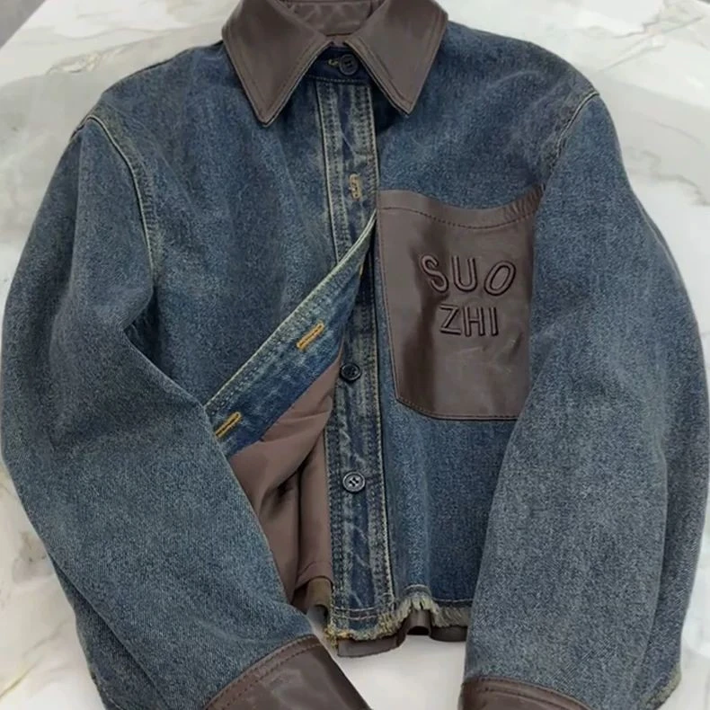 设计感皮衣牛仔外套女2025早秋韩系新款巨好看巴恩风短款夹克上衣