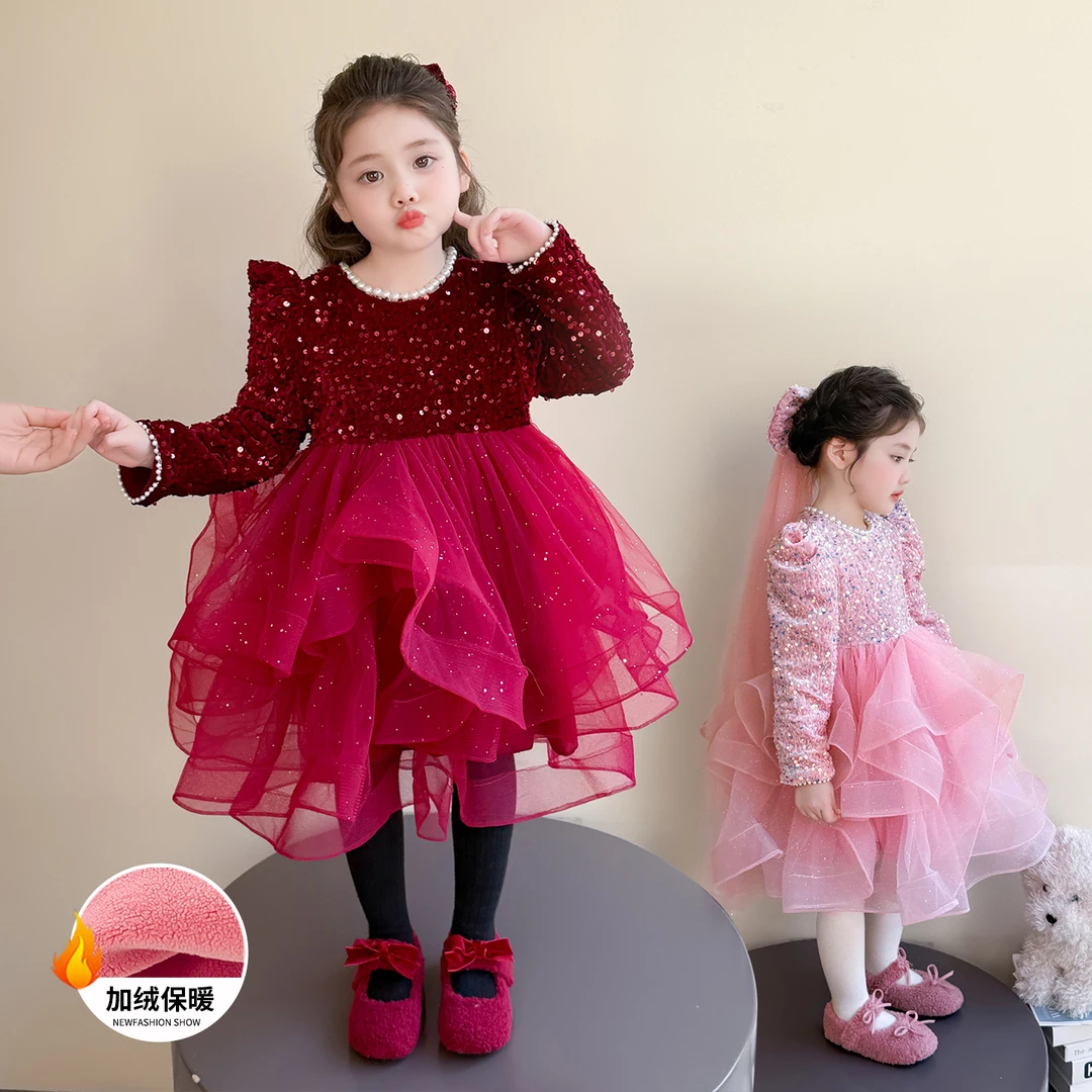 女童连衣裙2024儿童圣诞公主裙小孩网纱蓬蓬裙女宝宝洋气生日礼服