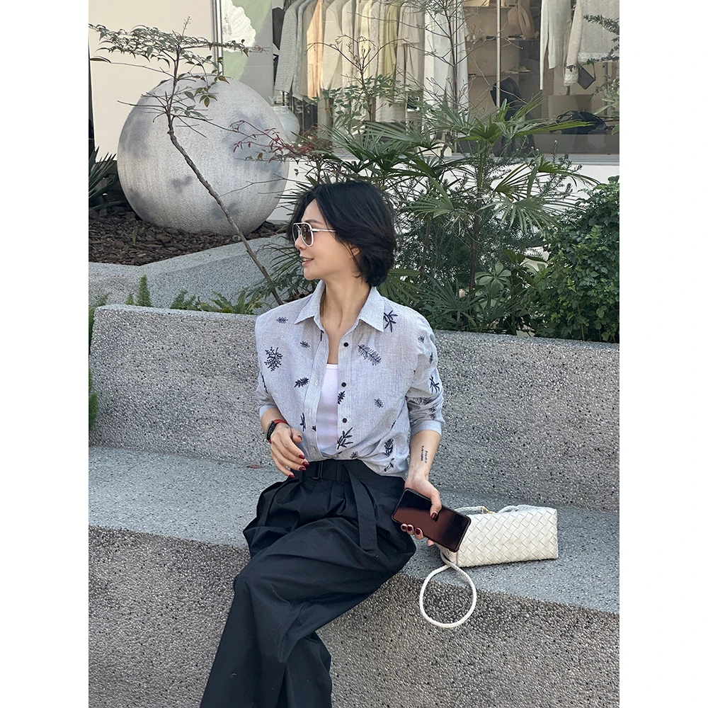 SHIIEELL 2025年新款纯棉舒适气质法式重工刺绣长袖衬衫WHY88