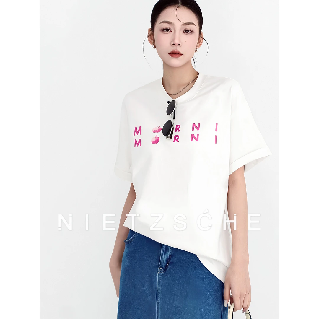 Nietzsche｜苹果T｜趣味插画印花 极简宽松减龄女短袖T恤7890