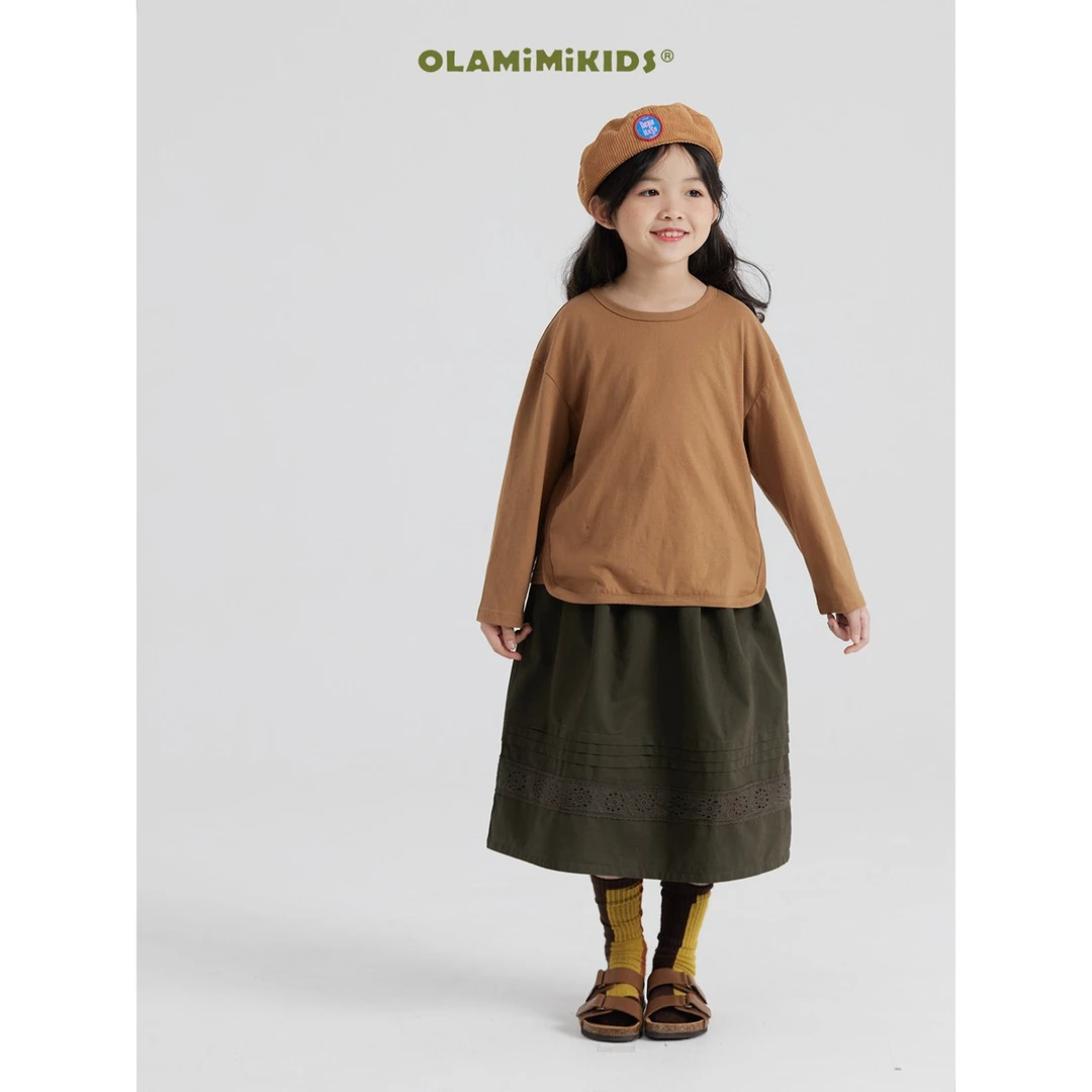 OLAMIMI 定制秋 亲子 两色森系文艺清新甜美花边半裙伞裙