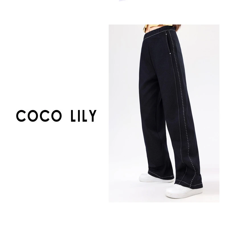 COCO LILY 松紧高腰休闲弯刀软牛仔裤5729