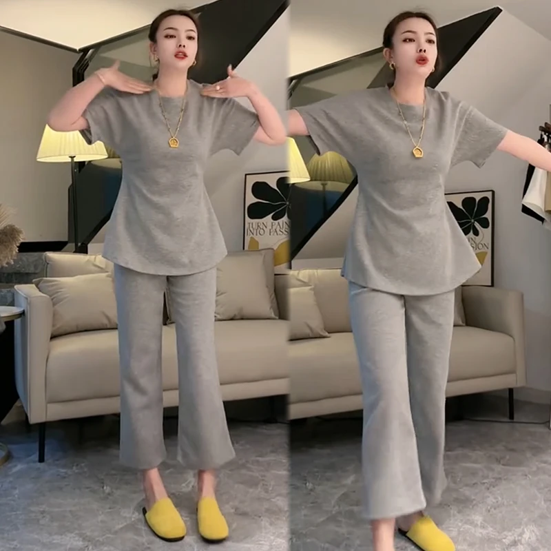 2025春夏季新款时尚显瘦气质网红高档女宽松大码短袖简约两件套