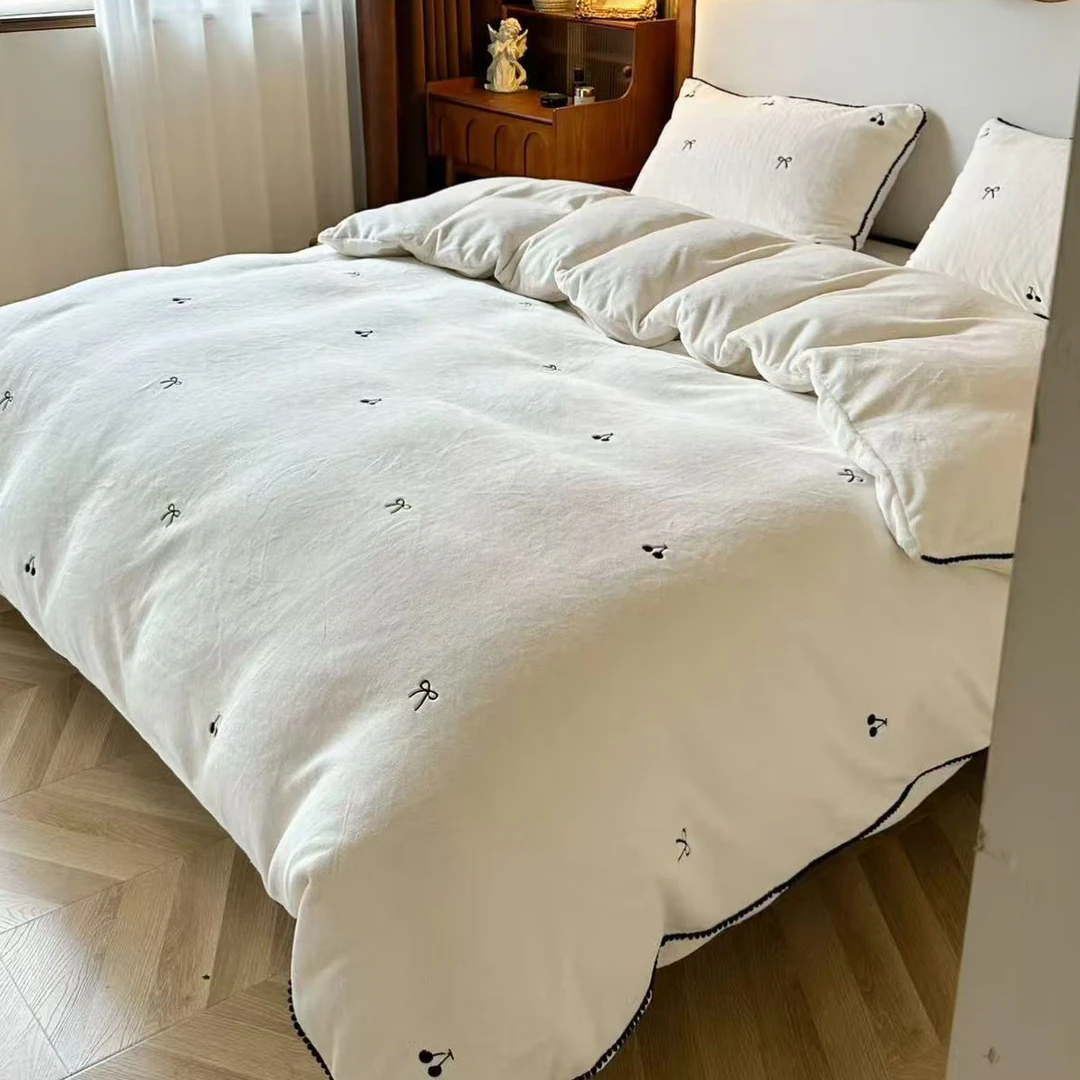 绵羊毛加厚牛奶绒小清新冬季加厚四件套高级感床品