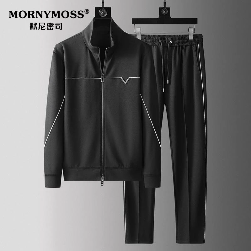 潮牌酷帅弹力开衫外套立领穿搭两件套高品质卫衣休闲套装男男士