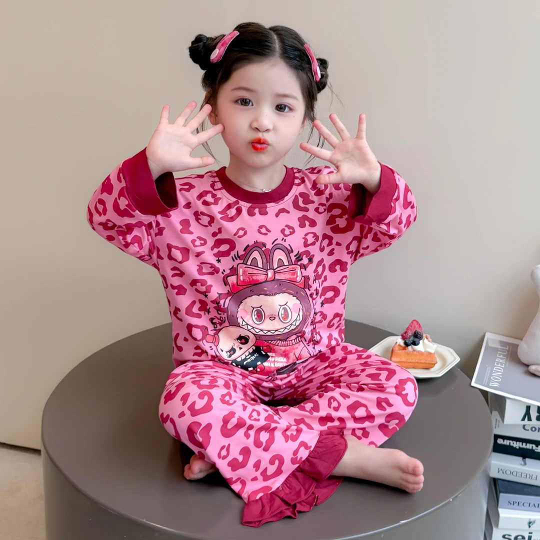 女童睡衣春秋款莫代尔长袖长裤套装2025新款儿童卡通拉布布空调服