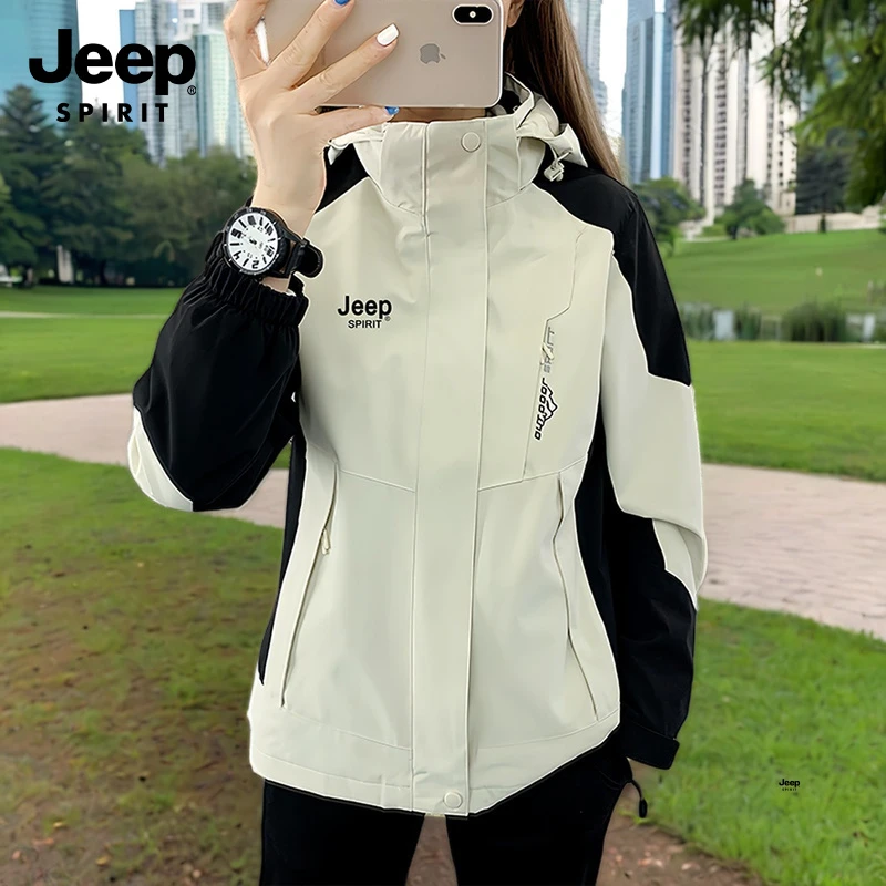 Jeep吉普三合一冲锋衣男女款防风可拆卸户外夹克春秋加绒厚外套男