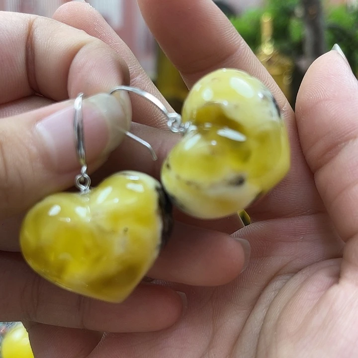 银S925镶嵌颈饰琥珀耳环