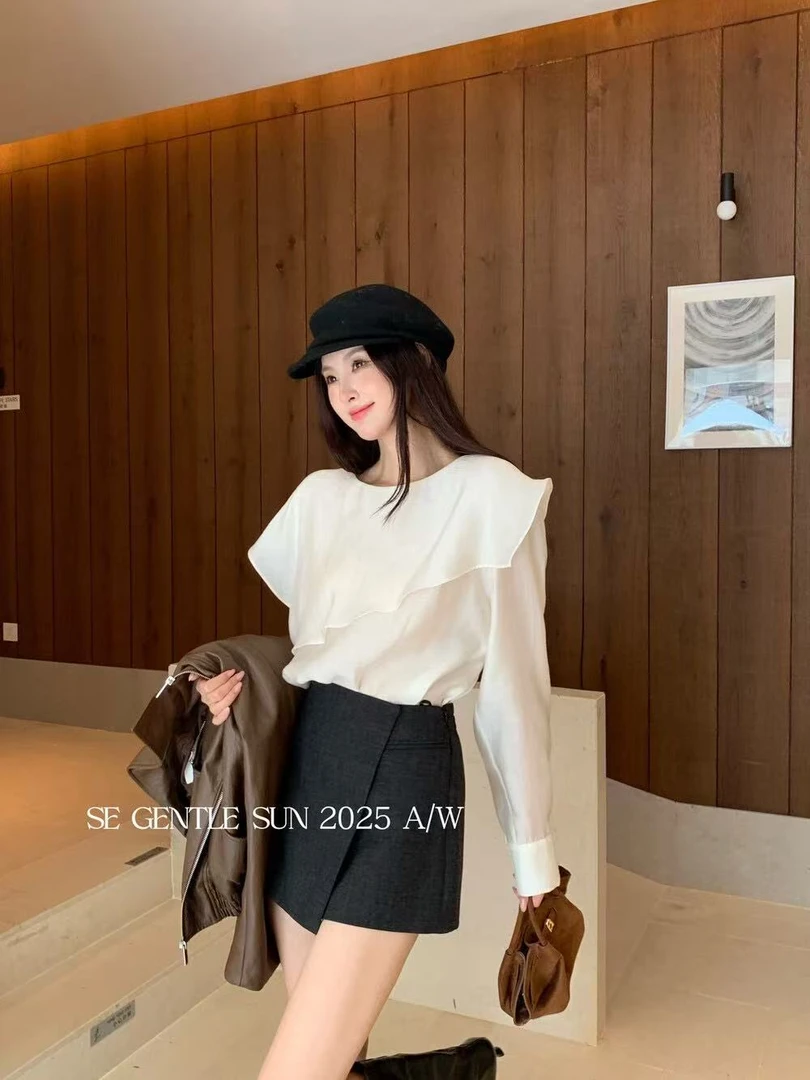 【全额运补】法式高级感不规则设计长袖衬衫秋装温柔风洋气上衣111