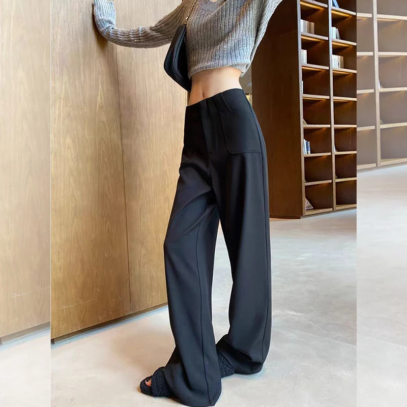 复古气质高级感极简剪裁阔腿裤女2025年新款休闲百搭高腰显瘦长裤