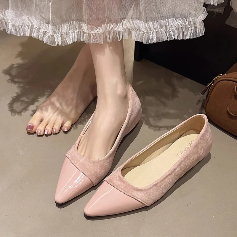 啄木鸟平底鞋韩版尖头单鞋2025春夏内增高百搭一脚蹬浅口鞋女法式