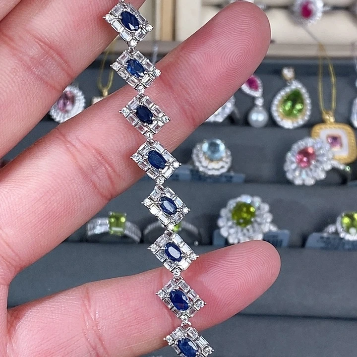 蓝宝石手链银S925镶嵌南****i