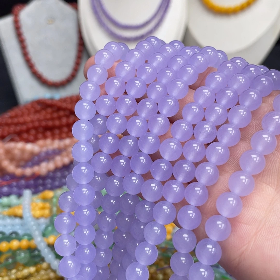 玛瑙/玉髓未镶嵌半成品淡紫色玉髓8m散珠