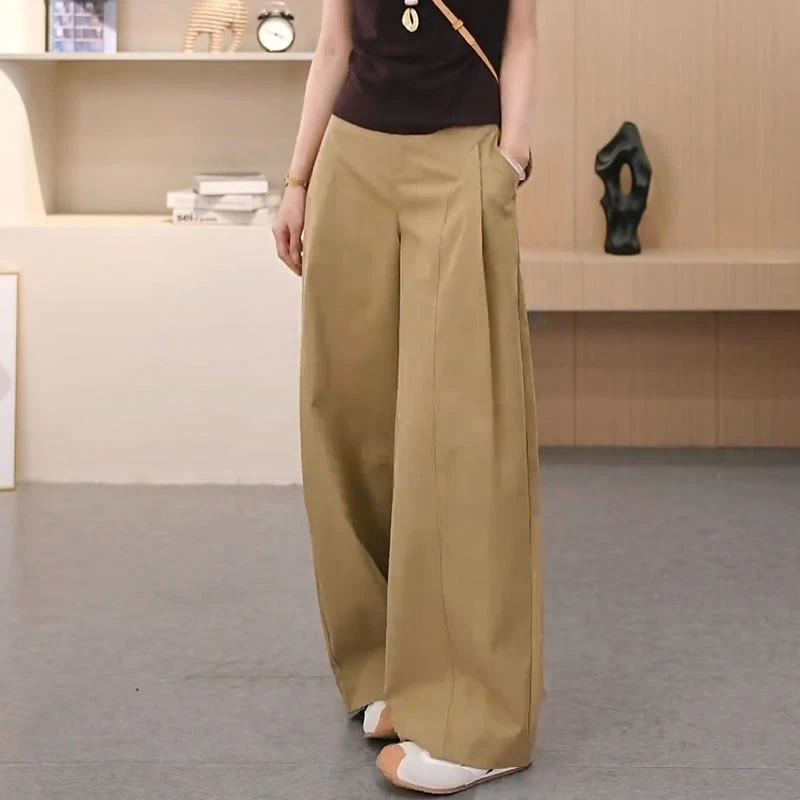 (有运费险）时尚高端设计感侧压褶阔腿裤女早秋新款百搭高腰休闲裤