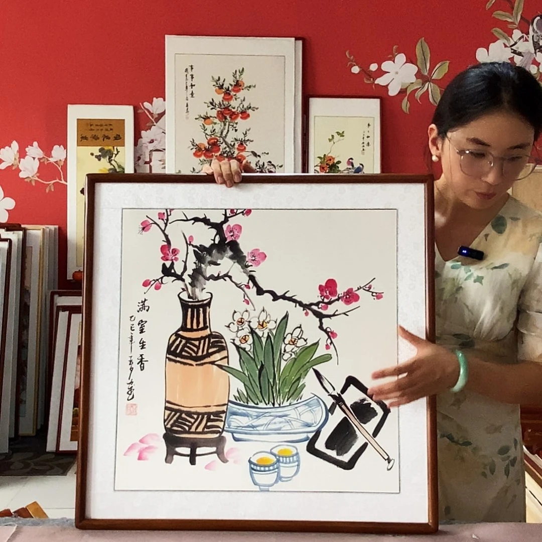 国画手写手绘带框包邮62✖️62国画作品