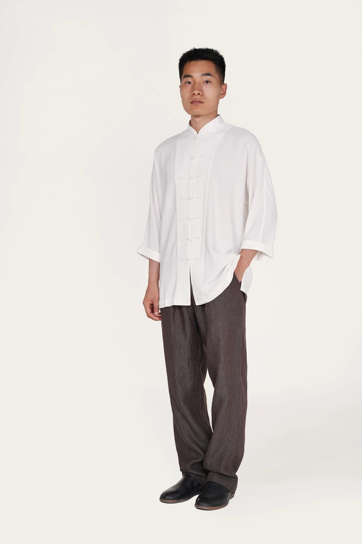 传统手工盘扣青年棉麻立领白色中式男装夏季中国风上衣古风复古