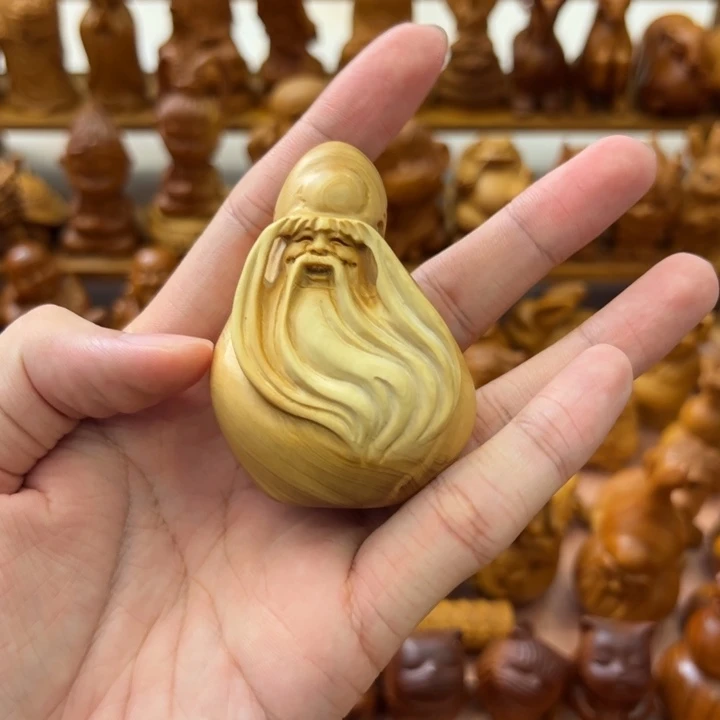 香榧木崖柏寿星手把件6厘米