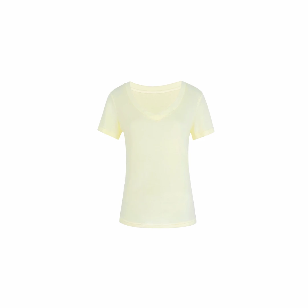 MAXINRUI 25ss夏季天丝羊毛混纺微宽松V领短袖打底t恤R8139