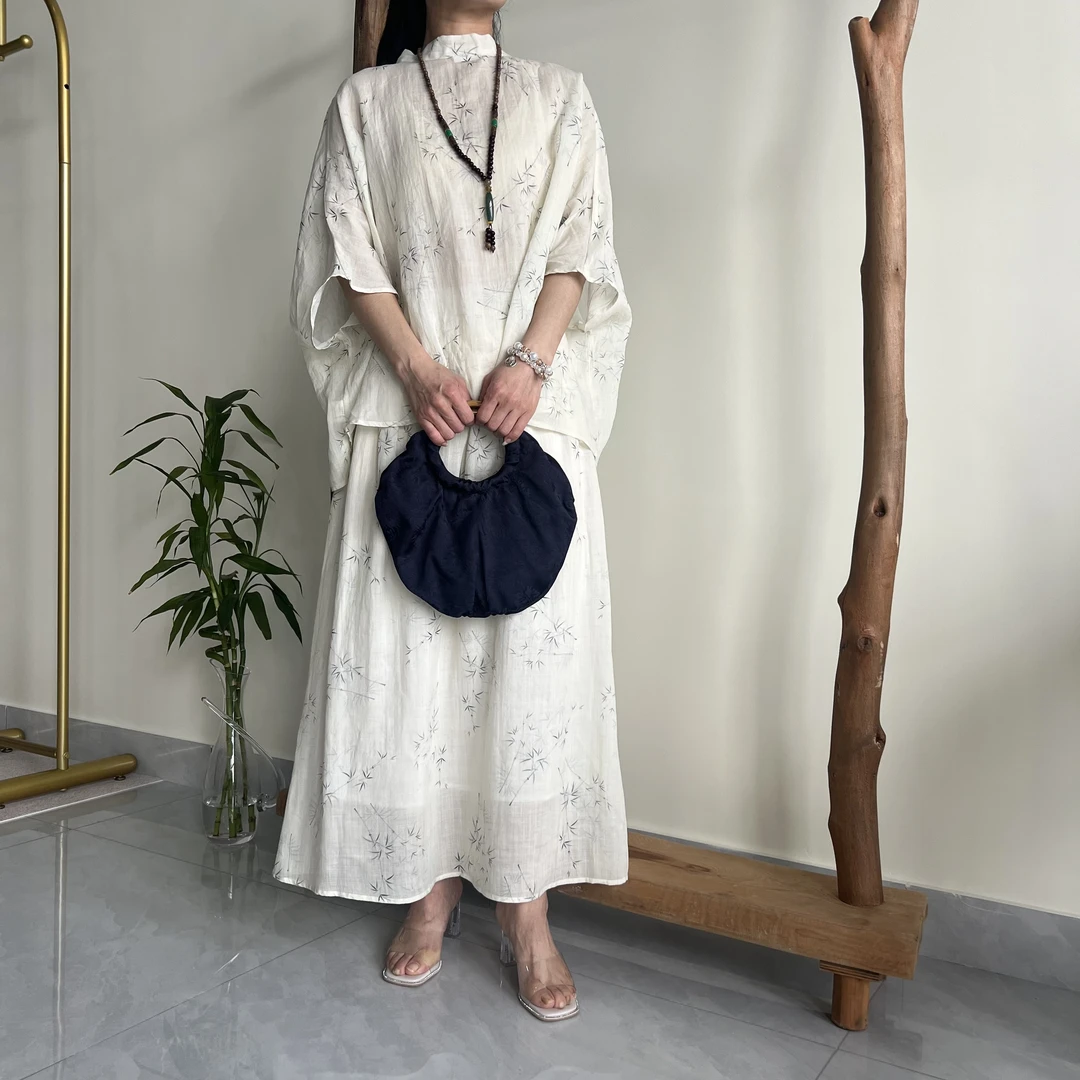 鹿禧【自由系】气质定制套装61-80号时尚休闲夏季复古国风短袖均码