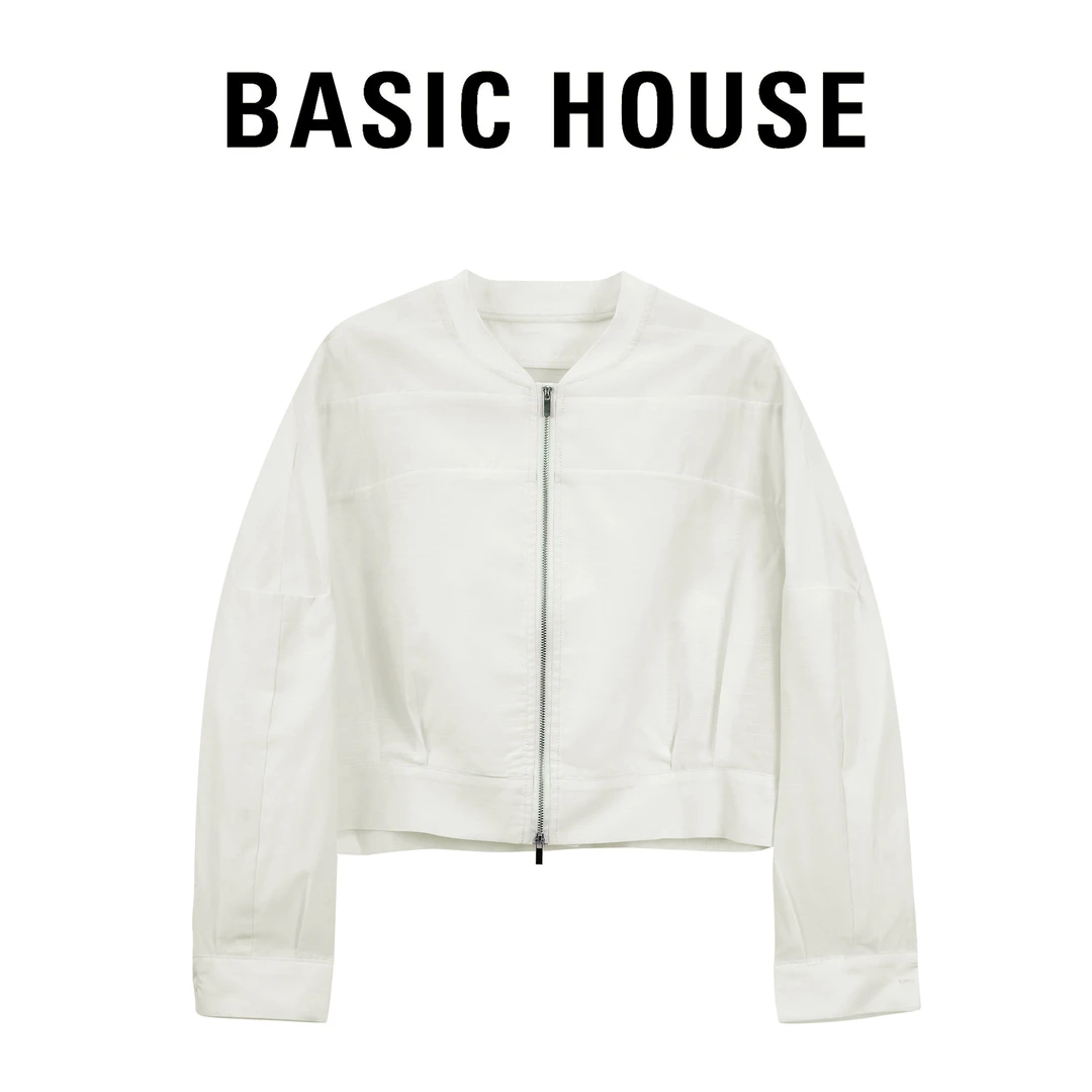 Basic House/百家好春新款双拉链时尚显瘦短袖百搭衬衫外套JDYY