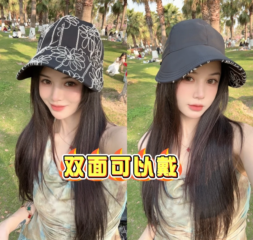 休闲花朵刺绣休闲风鸭舌渔夫帽盆帽时尚