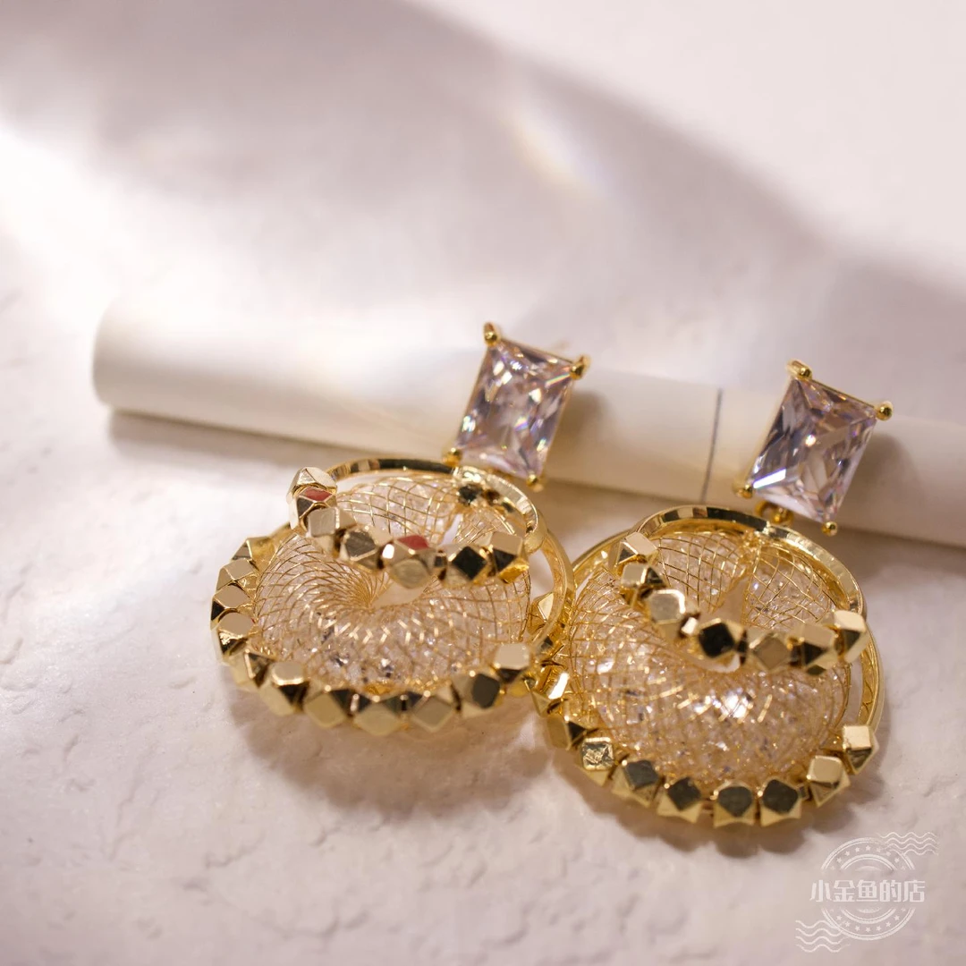 合金耳饰 【马蹄锁】原创重工小众设计法式多切面双圈耳环耳钉耳饰