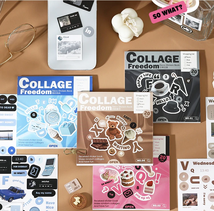 自由拼贴INSdeco贴纸本复古美式萌宠小熊手帐diy素材装饰小贴纸画