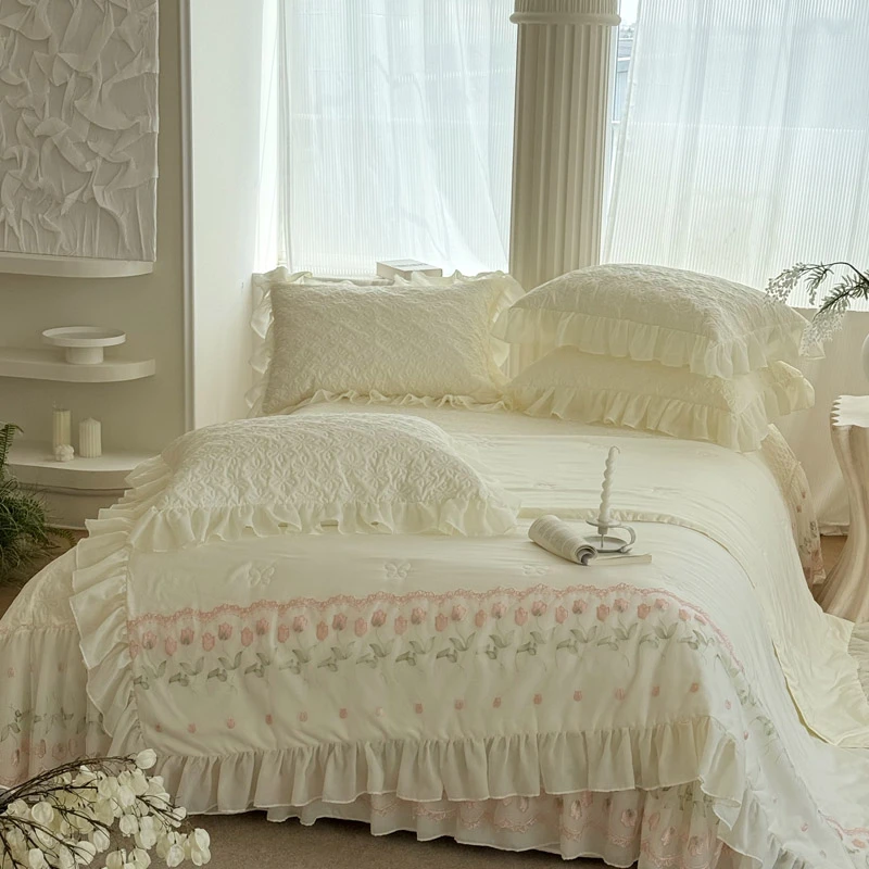 ※法式奶油凉感丝郁夏微光夏凉被四件套，夏季空调被可机洗夏被套件