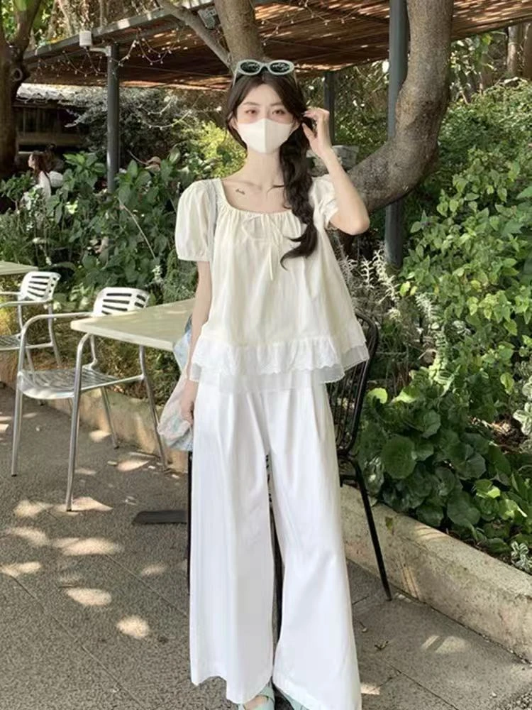 601-新款时尚显瘦设计感棉衬衫洋气甜美夏季韩版衬衣泡泡袖短袖YQ