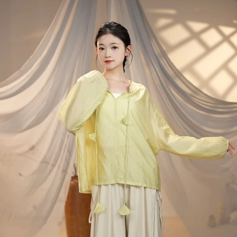 现代舞练功服女飘逸系带宽松上衣中国古典民族舞基训身韵训练服装