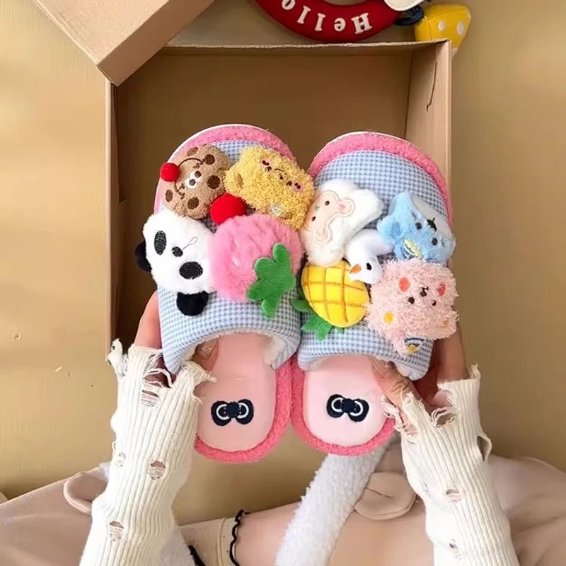 See.u原创可爱卡通小熊毛毛拖鞋女2025新款可外穿少女心室内居家