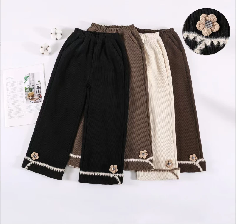 【特厚】冬季加绒女童 直筒裤 休闲裤外穿女孩洋气花边百搭洋气外裤