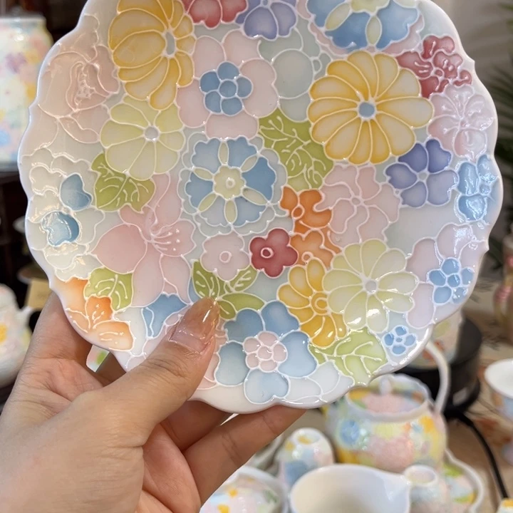 手柄款陶瓷定制桃花盘