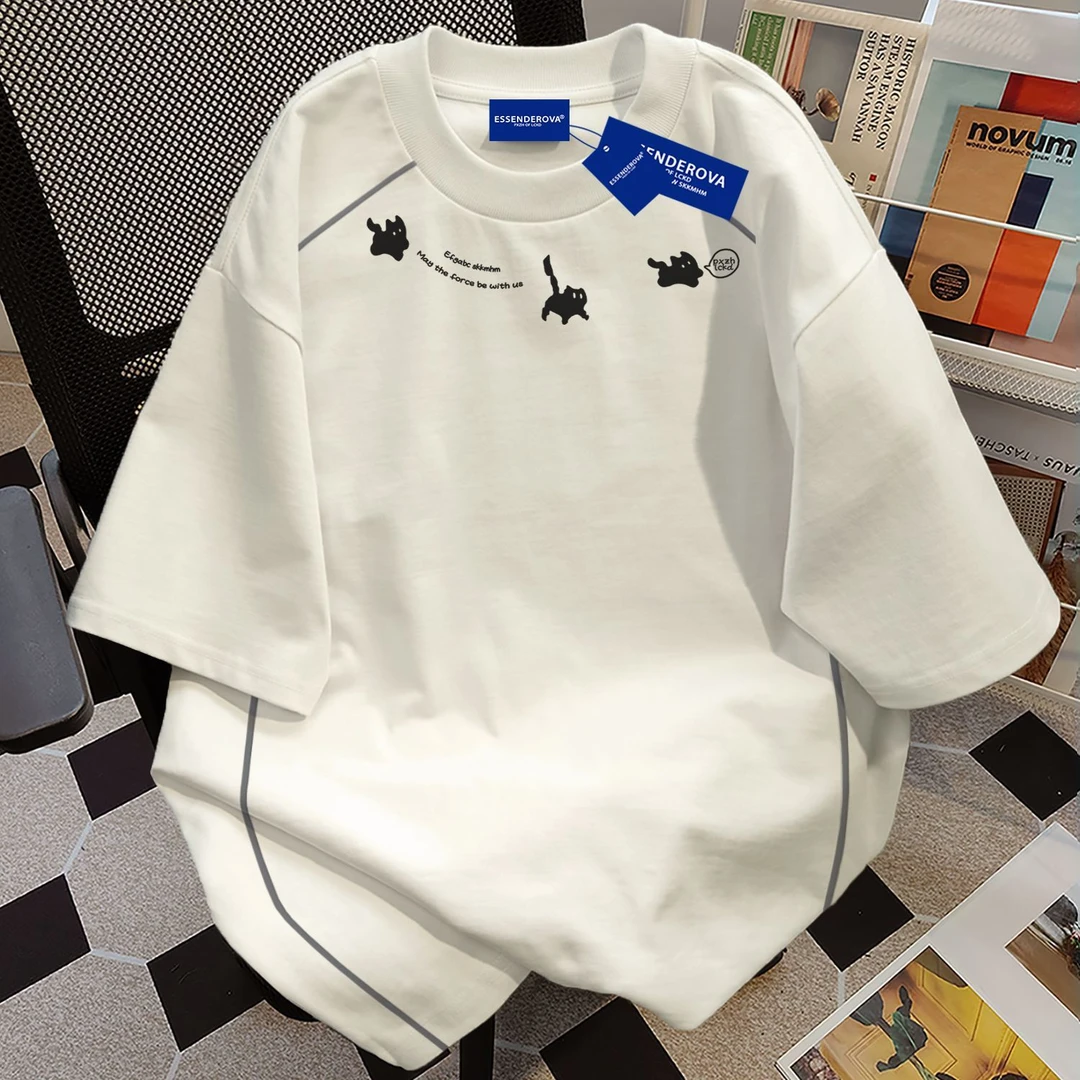 100%纯棉潮流街头中性风短袖t恤男女夏季学生百搭圆领情侣上衣服