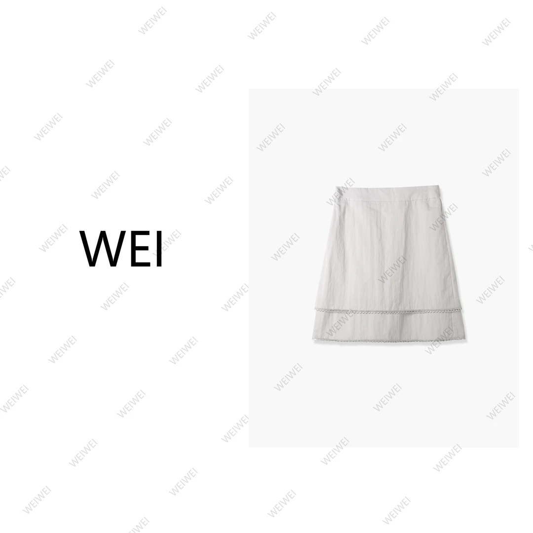 WEI【溯溪】高腰百搭夏季双层下摆小花边miu系半身裙W25CBSQ0003