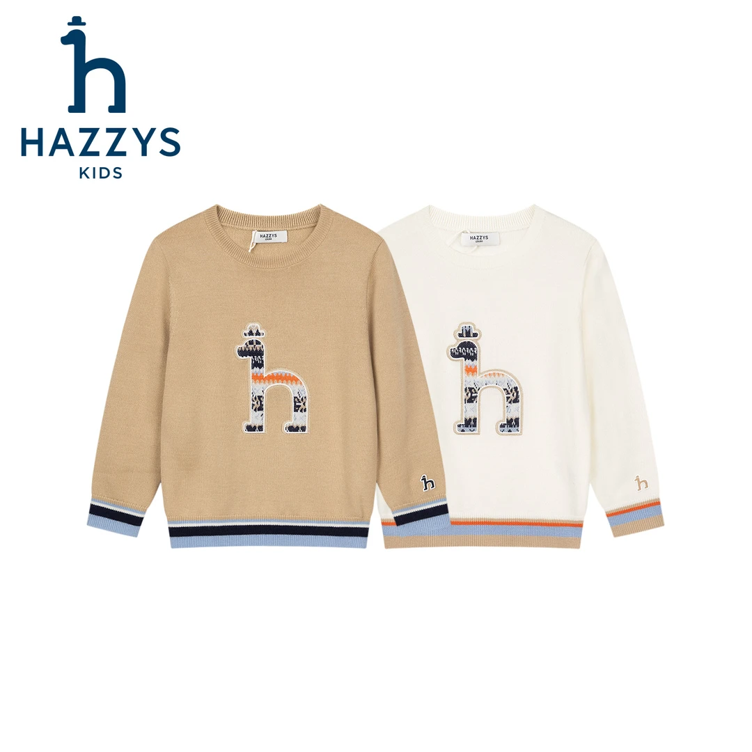 Hazzys/哈吉斯品牌童装男童套头线衣简约时尚新款宽松撞色