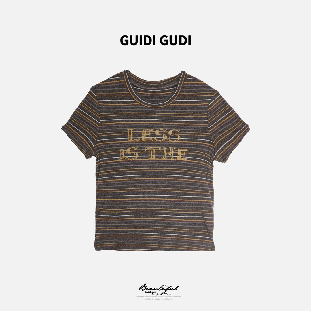GUIDI GUDI【少即是多】条纹字母短袖T恤/黄加蓝