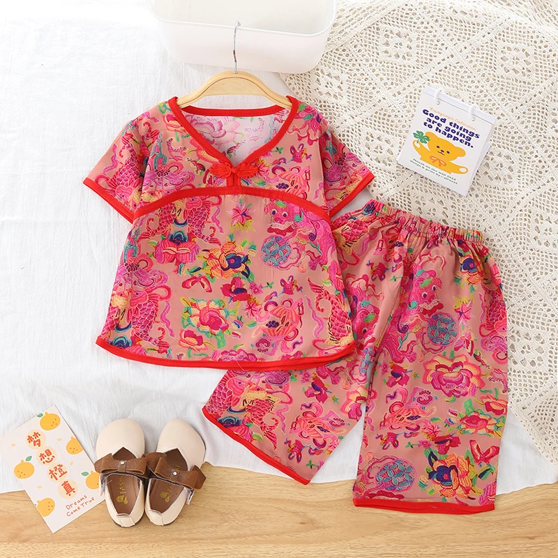 儿童夏季薄款民族风中国风民族2025儿童套装夏款男女童