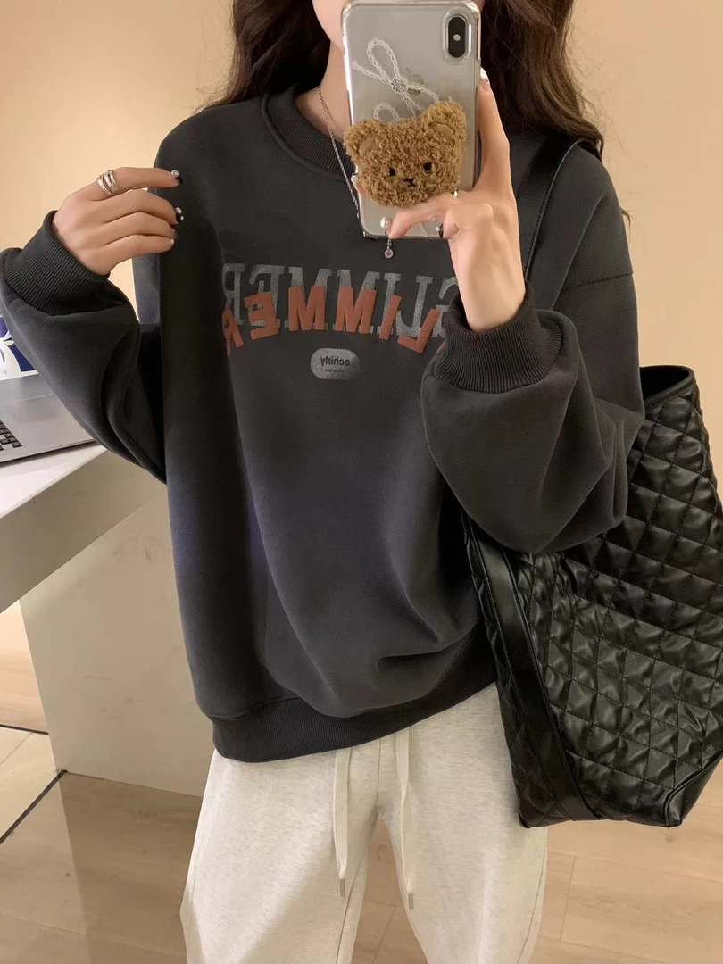 9556#加绒加厚卫衣新款圆领潮流时尚休闲百搭卫衣（海洋家）宽松